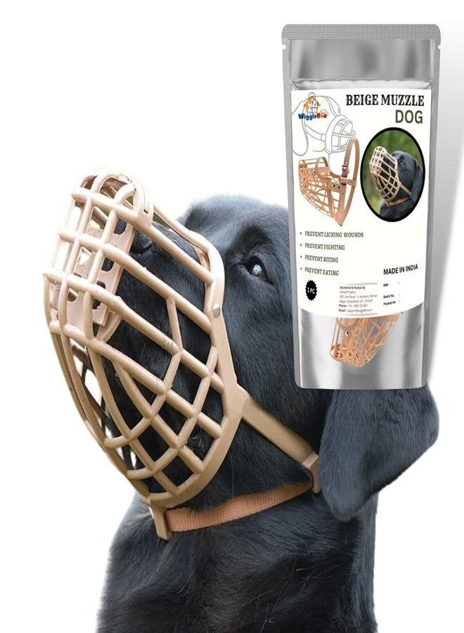WiggleBoo Dog Muzzle || Basket Design || Secure & Comfortable || Perfect for Training & Vet Visits || Breathable & Adjustable Design || Beige || (Medium) - Image 1